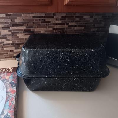 LARGE TURKEY PLATTER, ROASTING PAN, CAKE PLATE, DOUGH BOWLS AND MORE