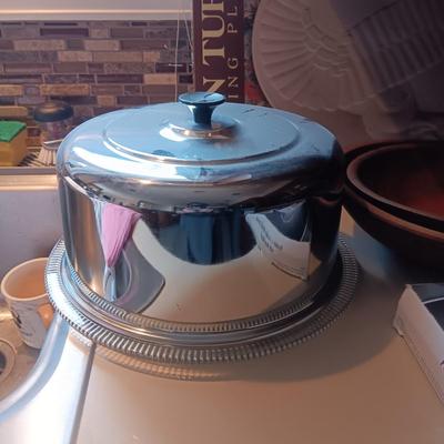 LARGE TURKEY PLATTER, ROASTING PAN, CAKE PLATE, DOUGH BOWLS AND MORE
