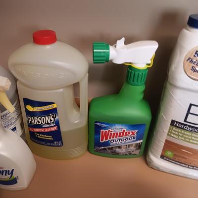 CLEANING SUPPLIES AND A LAUNDRY BASKET