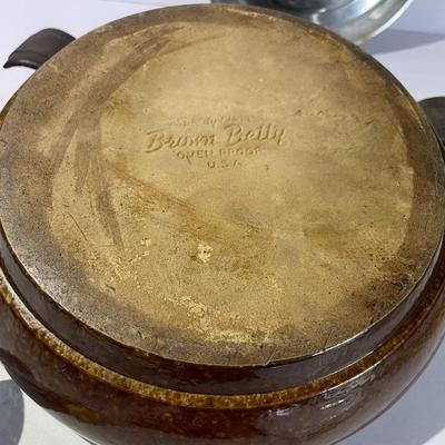 Antique Brown Betty Vintage Round Bowl Oven Proof 10.5" Diameter w/Stand & Cover as Pictured.