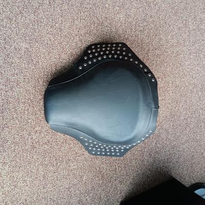 HARLEY DAVIDSON LEATHER SEAT, LARGE VEGA HELMET AND MEDIUM HELMET