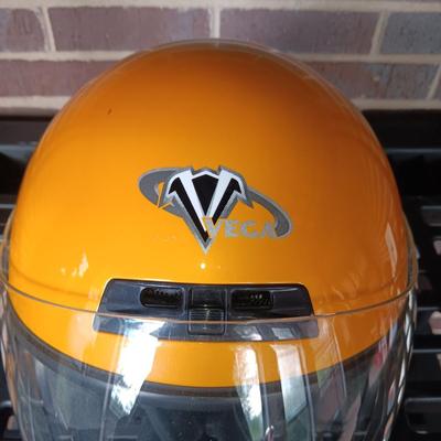 HARLEY DAVIDSON LEATHER SEAT, LARGE VEGA HELMET AND MEDIUM HELMET
