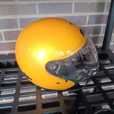 HARLEY DAVIDSON LEATHER SEAT, LARGE VEGA HELMET AND MEDIUM HELMET