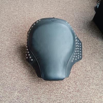 HARLEY DAVIDSON LEATHER SEAT, LARGE VEGA HELMET AND MEDIUM HELMET