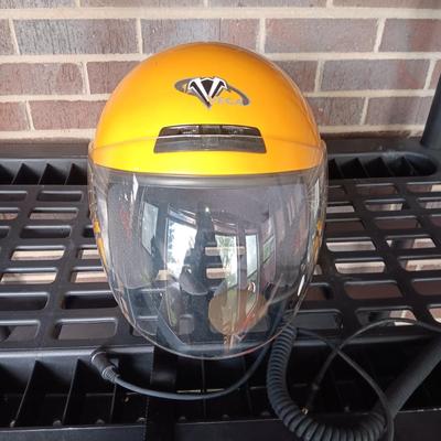HARLEY DAVIDSON LEATHER SEAT, LARGE VEGA HELMET AND MEDIUM HELMET