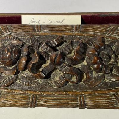 Antique Heirloom Carved Wood Jewelry Trinket Box 11.25" Long x 4.25" Wide as Pictured.
