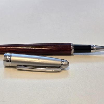 Wood Body and Chrome Cap Rollerball Pen