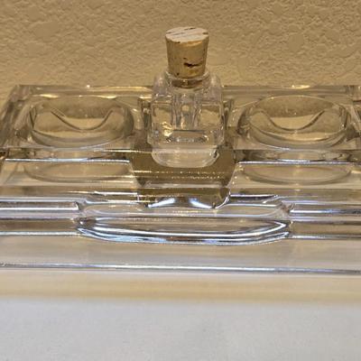 Antique Art Deco Sengbusch Inkwell Ink Pen Stand Glass Desk Office Decoration