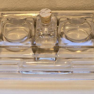 Antique Art Deco Sengbusch Inkwell Ink Pen Stand Glass Desk Office Decoration