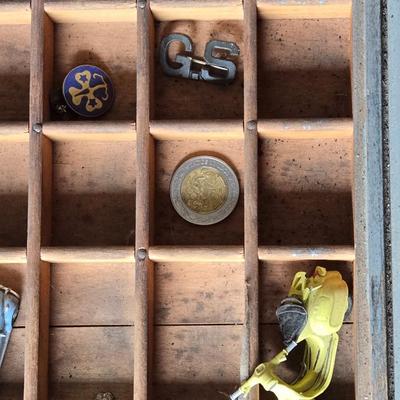 Artist Made Table - Type Set Drawer Top with Trinkets a