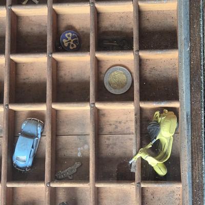 Artist Made Table - Type Set Drawer Top with Trinkets a