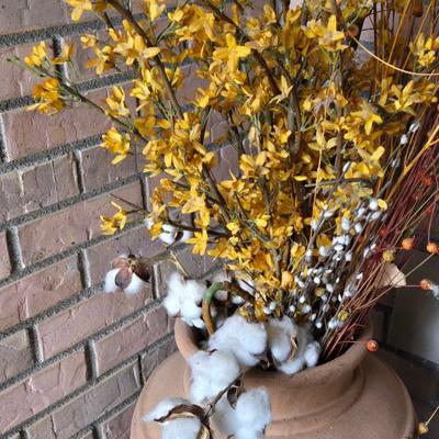 Large Ceramic Vase with Cotton & Faux Flowers