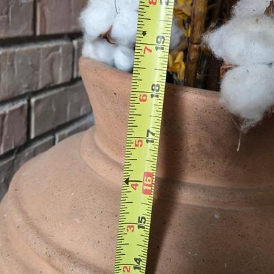 Large Ceramic Vase with Cotton & Faux Flowers
