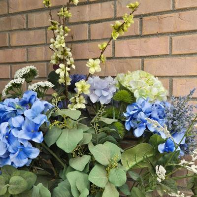 Metal Flower Bucket with Faux Flower Arrangement