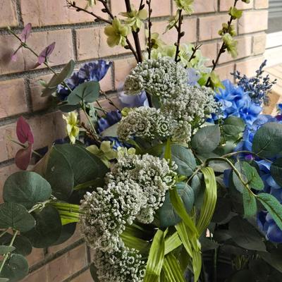 Metal Flower Bucket with Faux Flower Arrangement