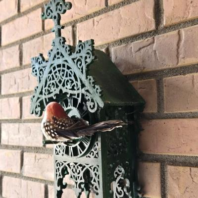 Artist Made Green Wood Clock Birdhouse