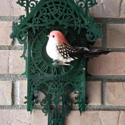 Artist Made Green Wood Clock Birdhouse