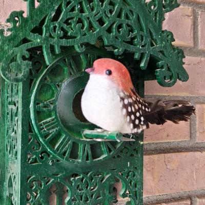 Artist Made Green Wood Clock Birdhouse