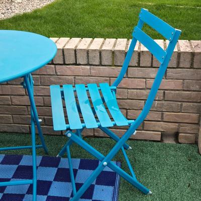 Blue Metal Patio Table & (2) Chairs