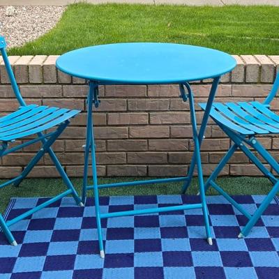 Blue Metal Patio Table & (2) Chairs