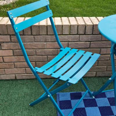 Blue Metal Patio Table & (2) Chairs