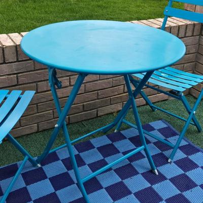 Blue Metal Patio Table & (2) Chairs