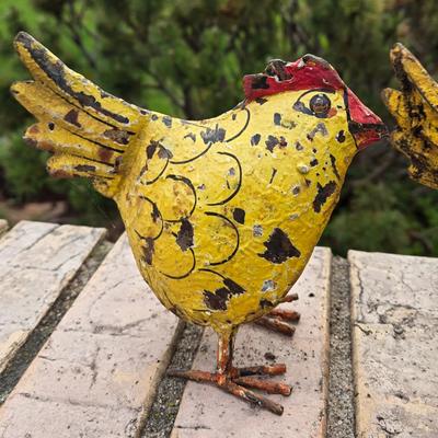 (3) Metal Folk Art Chickens