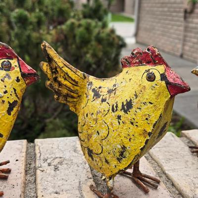 (3) Metal Folk Art Chickens