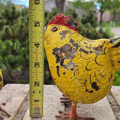 (3) Metal Folk Art Chickens