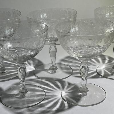 Lot of 5 Antique Cut/Etched Early Stemware Glasses in VG Preowned Condition.