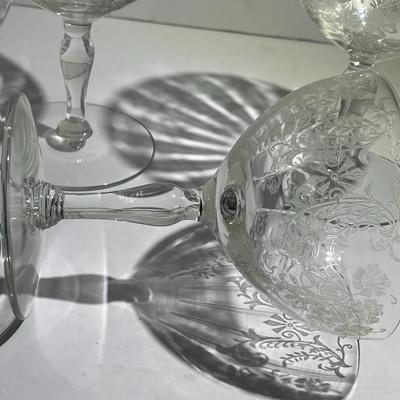 Lot of 5 Antique Cut/Etched Early Stemware Glasses in VG Preowned Condition.