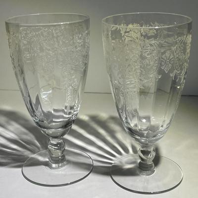 Lot of 2 Antique Cut/Etched Early Stemware Glasses in VG Preowned Condition.