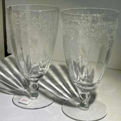 Lot of 2 Antique Cut/Etched Early Stemware Glasses in VG Preowned Condition.