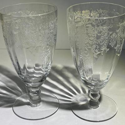 Lot of 2 Antique Cut/Etched Early Stemware Glasses in VG Preowned Condition.