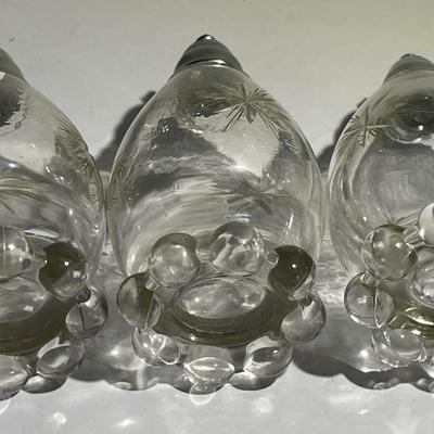 Lot of 3 Antique Cut/Etched Imperial Footed Salt or Pepper Shakers in Good Preowned Condition.