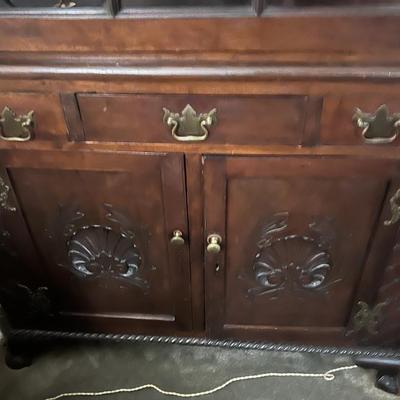 Antique Corner Cabinet Curio Wall Unit 82" Tall x 42" Base in VG Preowned Condition.