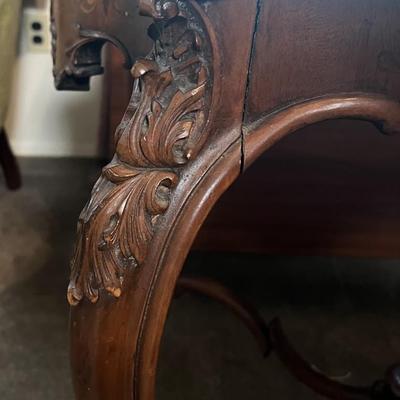 Antique Inlaid Design Lamp Table 36.5" Long x 23.5" Wide & 29" Tall in VG Preowned Condition as Pictured.