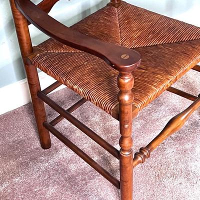 Set of Vintage 6 Solid Wood Cane Seat Dining Chairs including 1 Captains Chair