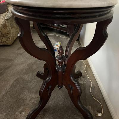 Antique Marble Top Lamp Table 28.5" Wide x 26.5" x 20" as Pictured.