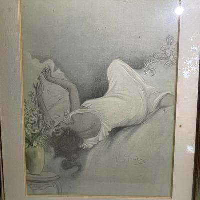 Henri Boutet (1851-1919) c1900 La Marguerite Artist Print Frame Size 11" x 14" as Pictured.