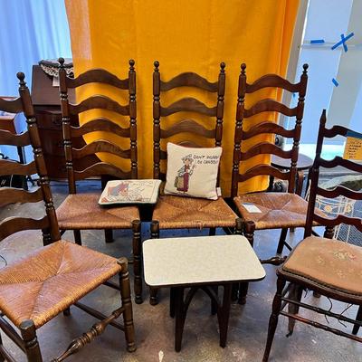 5 Ladder back chairs and a small table