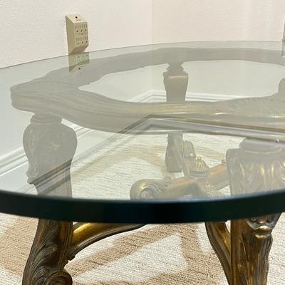 Oval Glass Coffee Table With Carved Wooden Base