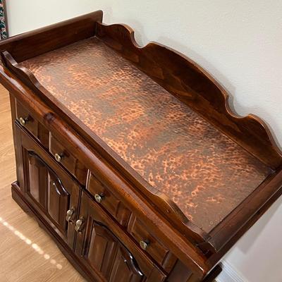 Solid Wood Copper Hammered Tray Top Console