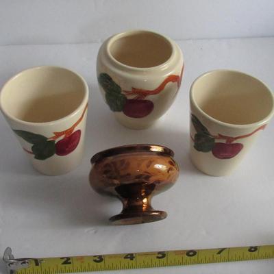 Franciscan Apple Tumblers, Mustard Bottom and Lusterware Master Salt Dip