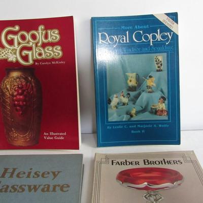 4 Older ID Guide Books on Glassware & Pottery, Heisey, Goofus Glass, Krome Kraft and Royal Copley