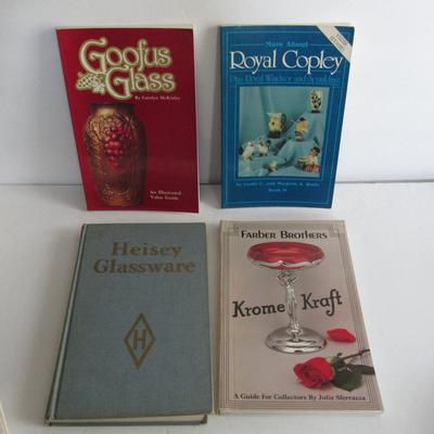 4 Older ID Guide Books on Glassware & Pottery, Heisey, Goofus Glass, Krome Kraft and Royal Copley