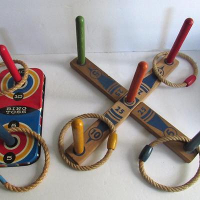 Two Sets Vintage Ring Toss, Tin and Wood