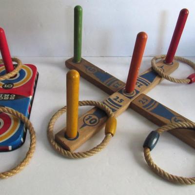 Two Sets Vintage Ring Toss, Tin and Wood