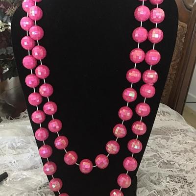 Hot Pink Acrylic AB Disco Ball Flapper Style Necklace