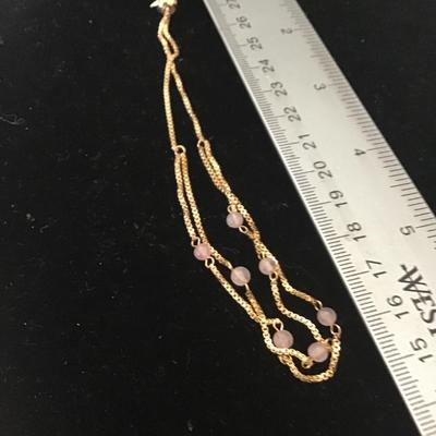 18K gold plated semi precious gemstones rose quartz Charged choker necklace